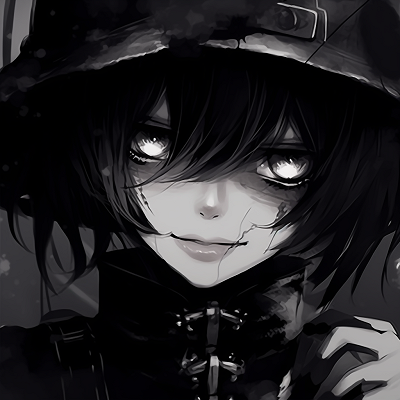 Image For Post | Anime boy in gothic attire and hat, emphasizing on the color contrasts and thick lines. goth pfp for anime boys - [Goth Anime PFP Gallery](https://hero.page/pfp/goth-anime-pfp-gallery)