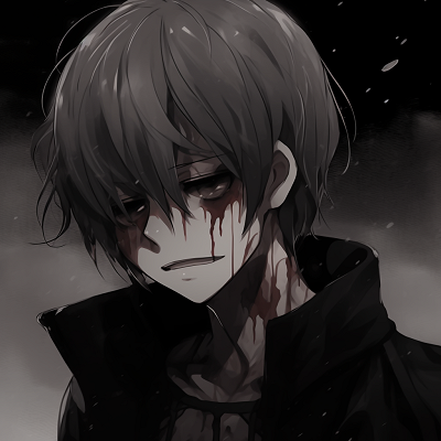 Image For Post | Detail shot of sad Kaneki, characterized by a monochrome style with a stark red accent. exclusive anime pfp sad images pfp for discord. - [anime pfp sad Series](https://hero.page/pfp/anime-pfp-sad-series)