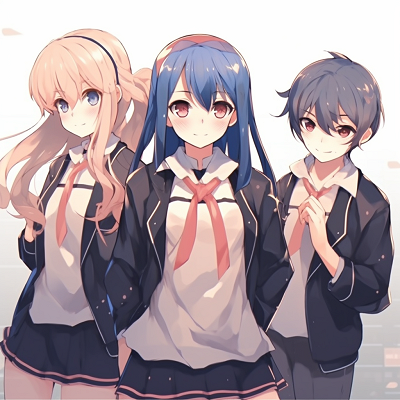 Image For Post | Group of anime girls in school clothing, polished illustration and bright tones. anime pfp girl trio pfp for discord. - [Anime Trio PFP](https://hero.page/pfp/anime-trio-pfp)