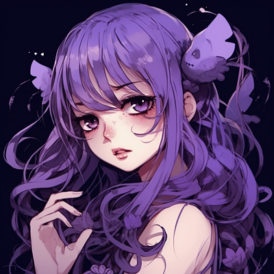 Image For Post | Portraying a female anime character with luscious purple hair, adorned with an intricate hair accessory. The image has a soft color palette and detailed line work. anime purple pfp masterpieces pfp for discord. - [Anime Purple PFP Collection](https://hero.page/pfp/anime-purple-pfp-collection)