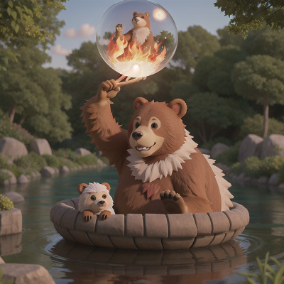 Image For Post Anime, bear, fire, swimming, farmer, crystal ball, HD, 4K, AI Generated Art