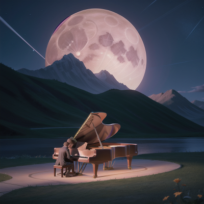 Image For Post Anime, car, space station, piano, mountains, moonlight, HD, 4K, AI Generated Art