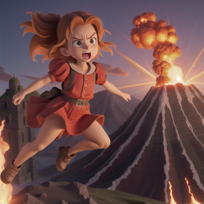Image For Post Anime, anger, cathedral, jumping, volcanic eruption, village, HD, 4K, AI Generated Art