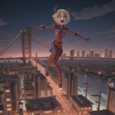 Image For Post Anime, surprise, demon, bridge, futuristic metropolis, joy, HD, 4K, AI Generated Art