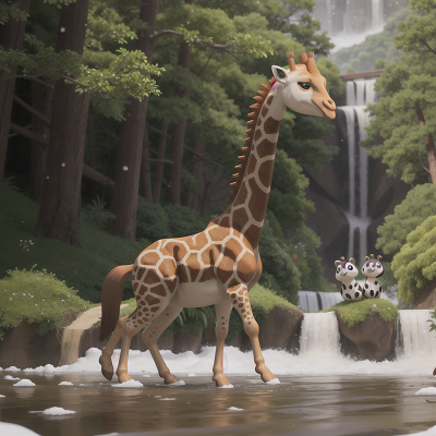 Image For Post Anime, giraffe, river, panda, snow, hail, HD, 4K, AI Generated Art