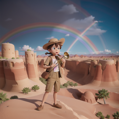 Image For Post Anime, trumpet, wind, desert, detective, rainbow, HD, 4K, AI Generated Art