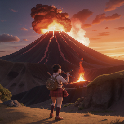 Image For Post Anime, volcano, fire, bagpipes, sunset, sunrise, HD, 4K, AI Generated Art