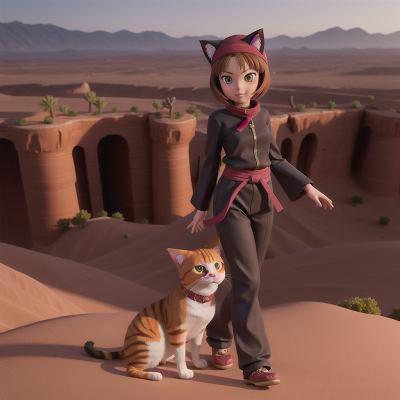 Image For Post Anime, cat, musician, ninja, romance, desert, HD, 4K, AI Generated Art