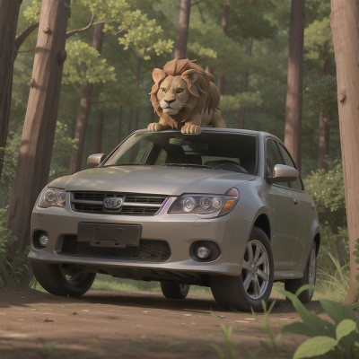 Image For Post Anime, knight, lion, hidden trapdoor, car, forest, HD, 4K, AI Generated Art