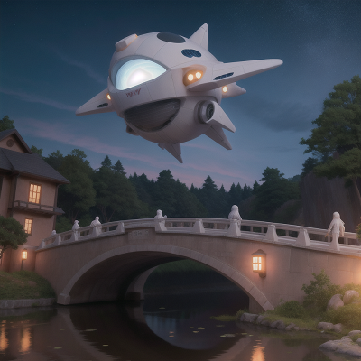 Image For Post Anime, spaceship, ghostly apparition, bridge, river, car, HD, 4K, AI Generated Art