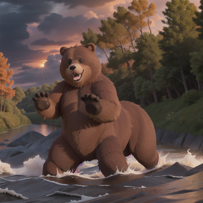 Image For Post Anime, bear, sunrise, storm, celebrating, river, HD, 4K, AI Generated Art