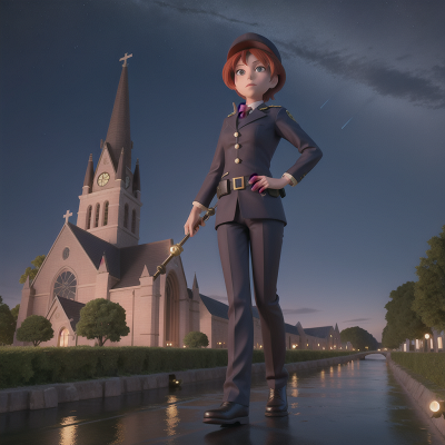 Image For Post Anime, cathedral, villain, telescope, river, police officer, HD, 4K, AI Generated Art