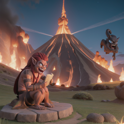 Image For Post Anime, troll, demon, map, volcano, statue, HD, 4K, AI Generated Art