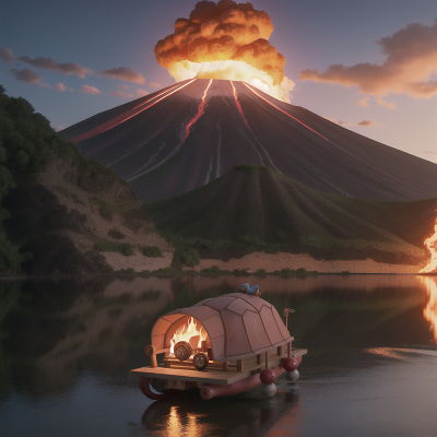 Image For Post Anime, turtle, key, bicycle, boat, volcano, HD, 4K, AI Generated Art