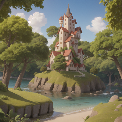 Image For Post Anime, island, tower, forest, celebrating, king, HD, 4K, AI Generated Art