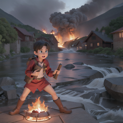 Image For Post Anime, spell book, firefighter, river, fighting, tsunami, HD, 4K, AI Generated Art