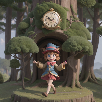 Image For Post Anime, wizard's hat, dancing, forest, chimera, clock, HD, 4K, AI Generated Art