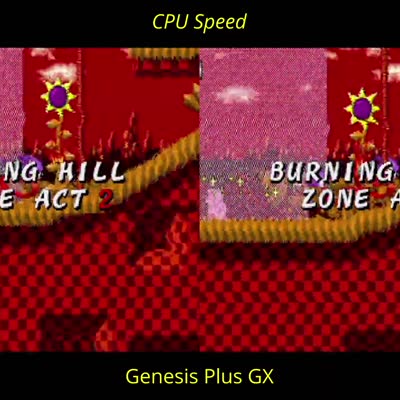 Image For Post | *CPU Speed* [genesis_plus_gx_overclock] (core option)

Overclock the emulated CPU. Can reduce slowdown, but may cause glitches.

* 100% to 500% in increments of 25%. *100% is default.*

First game is https://info.sonicretro.org/Sonic:_Scorched_Quest
Second game is Thunder Force IV
Third game is Road Rash

DISCLAIMER: Libretro can do whatever with these videos. Or maybe someone
 can make even better videos. These video demonstrations of core options
 and such were made just so users would have at least have something to 
use as an animated visual reference.