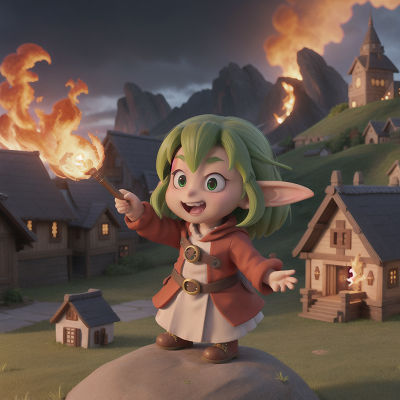 Image For Post Anime, goblin, fire, village, mountains, queen, HD, 4K, AI Generated Art