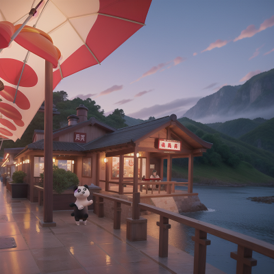 Image For Post Anime, panda, seafood restaurant, umbrella, train, crying, HD, 4K, AI Generated Art