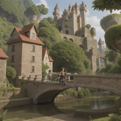 Image For Post Anime, jungle, confusion, bicycle, bridge, medieval castle, HD, 4K, AI Generated Art