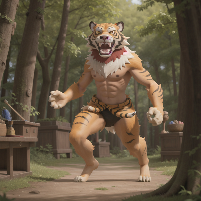 Image For Post Anime, sabertooth tiger, werewolf, market, enchanted forest, doctor, HD, 4K, AI Generated Art