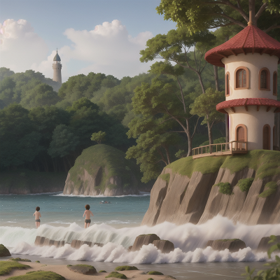 Image For Post Anime, swimming, forest, tower, sandstorm, ocean, HD, 4K, AI Generated Art