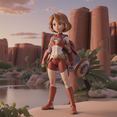 Image For Post Anime, scientist, sunset, desert oasis, shield, superhero, HD, 4K, AI Generated Art