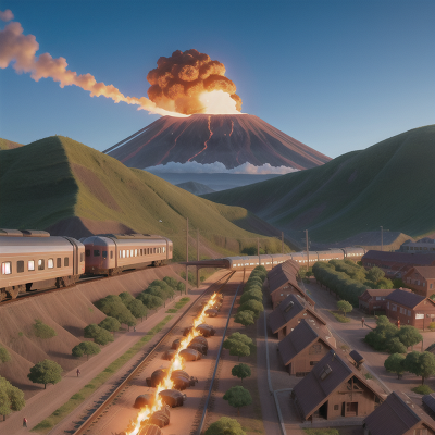 Image For Post Anime, market, train, volcano, tank, drought, HD, 4K, AI Generated Art