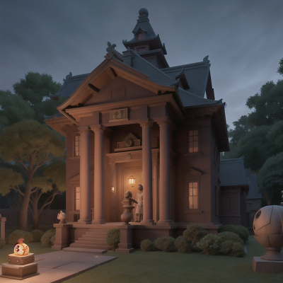 Image For Post Anime, haunted mansion, piano, temple, robotic pet, mummies, HD, 4K, AI Generated Art