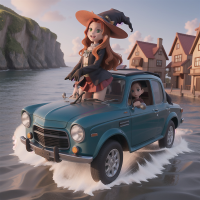 Image For Post Anime, witch, ocean, village, chimera, car, HD, 4K, AI Generated Art