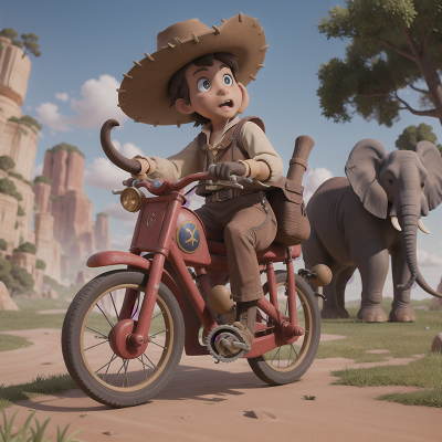 Image For Post Anime, wizard, exploring, wild west town, bicycle, elephant, HD, 4K, AI Generated Art