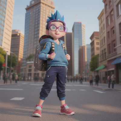 Image For Post Anime Art, Adventurous young boy, spiky blue hair and goggles, in a busy city square