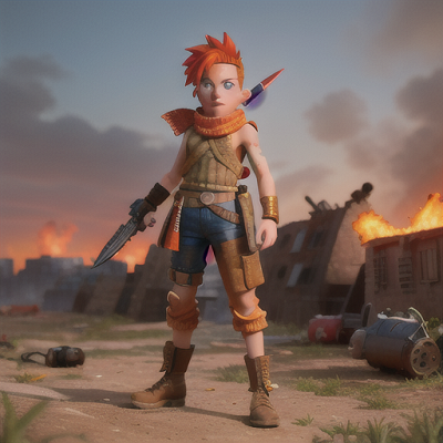 Image For Post | Anime, manga, Determined rebel, fiery orange hair in a sharp mohawk, within a dystopian landscape, utilizing Time-bending bandana to defy a tyrannical regime, shattered clockworks underfoot, battle-worn leather and makeshift gadgets, striking and vibrant anime style, a sense of defiance and inspiration - [AI Art, Anime Time](https://hero.page/examples/anime-time-bending-bandana-stable-diffusion-prompt-library)