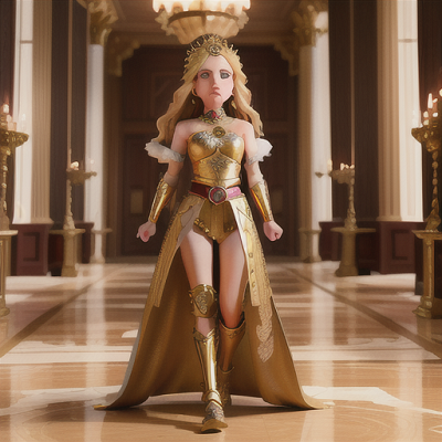 Image For Post Anime Art, Fearless warrior princess, golden hair cascading down her back, in the grand throne room of an opulent castl