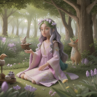 Image For Post Anime Art, Gentle healer, with wavy lavender hair and doe-like eyes, in a tranquil forest glade