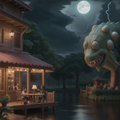 Image For Post Anime, hail, alligator, storm, coffee shop, moonlight, HD, 4K, AI Generated Art