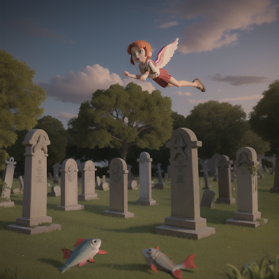 Image For Post Anime, fish, haunted graveyard, camera, rocket, angel, HD, 4K, AI Generated Art