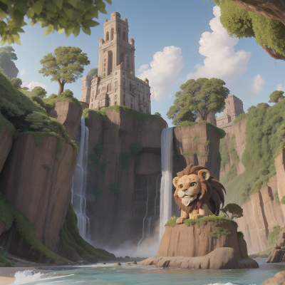 Image For Post Anime, alien, lion, waterfall, tower, beach, HD, 4K, AI Generated Art