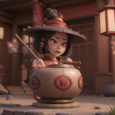 Image For Post Anime, geisha, temple, anger, tribal warriors, witch's cauldron, HD, 4K, AI Generated Art