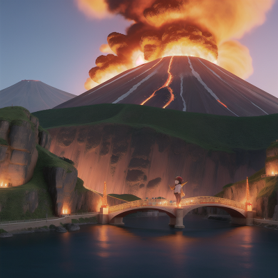 Image For Post Anime, bridge, volcano, boat, musician, sphinx, HD, 4K, AI Generated Art
