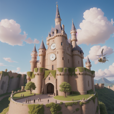 Image For Post Anime, wind, castle, helicopter, time machine, clock, HD, 4K, AI Generated Art