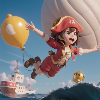 Image For Post Anime, pirate, submarine, balloon, golden egg, jumping, HD, 4K, AI Generated Art