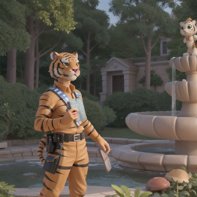 Image For Post Anime, tiger, police officer, fountain, turtle, map, HD, 4K, AI Generated Art