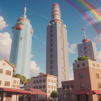 Image For Post Anime, fruit market, rainbow, magic wand, skyscraper, joy, HD, 4K, AI Generated Art