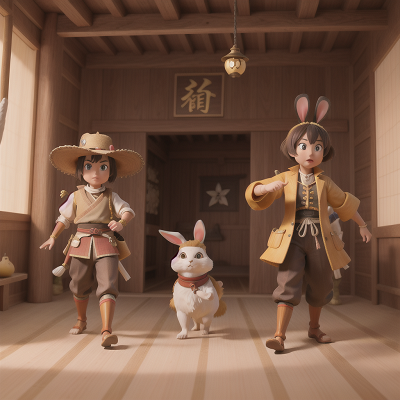 Image For Post Anime, samurai, museum, golden egg, rabbit, wild west town, HD, 4K, AI Generated Art