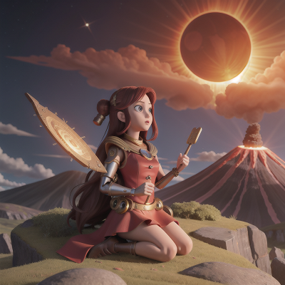 Image For Post Anime, spell book, volcano, cyborg, harp, solar eclipse, HD, 4K, AI Generated Art