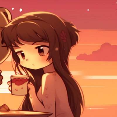 Image For Post | Characters against a sunset backdrop, warm tones, milk hugging mocha from behind. milk and mocha pfp combinations pfp for discord. - [milk and mocha matching pfp, aesthetic matching pfp ideas](https://hero.page/pfp/milk-and-mocha-matching-pfp-aesthetic-matching-pfp-ideas)