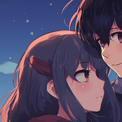 Image For Post | Two characters, one in light colors and one in dark, under a rain of falling stars. anime aesthetic matching pfp couple pfp for discord. - [anime matching pfp couple, aesthetic matching pfp ideas](https://hero.page/pfp/anime-matching-pfp-couple-aesthetic-matching-pfp-ideas)