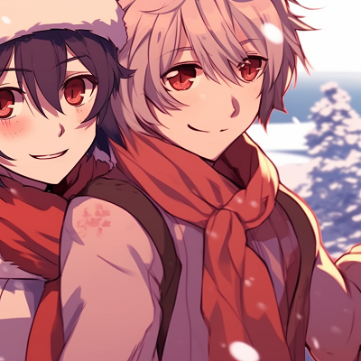 Image For Post | Two characters under a mistletoe, soft blush on their faces and festive green and red touches in the backdrop. unique matching christmas pfp pfp for discord. - [matching christmas pfp, aesthetic matching pfp ideas](https://hero.page/pfp/matching-christmas-pfp-aesthetic-matching-pfp-ideas)
